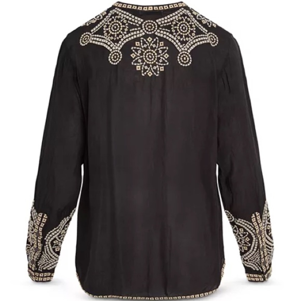 Johnny Was Embellished Black Floral Embroidered Button Front Blouse - Picture 2 of 4